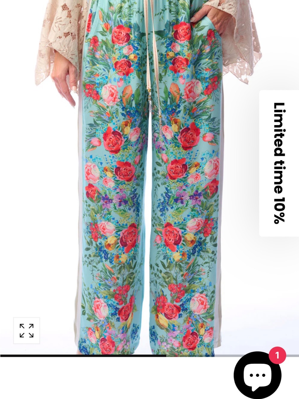 NWT Aratta Silent Journey ROMA Floral Wide-Leg Pants - Aqua Floral - Picture 5 of 16